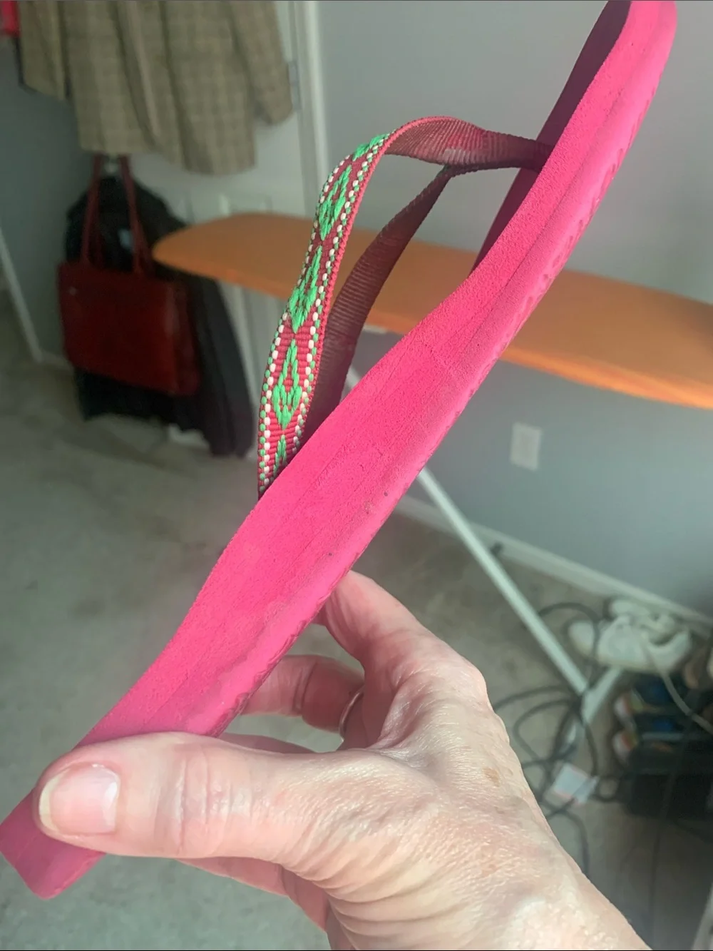 Reef Pink Flip Flops with Braided Green Accent